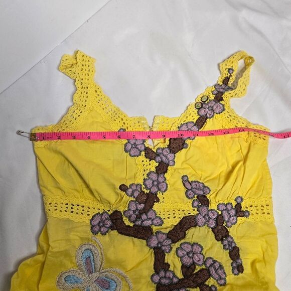 JOHNNY WAS Joystick yellow hand stitched embroidered butterfly floral tank top M - Picture 9 of 10